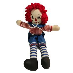 Raggedy Ann Andy, 16" Plush Stuffed Animal Doll Handmade Crafted Toy Vintage